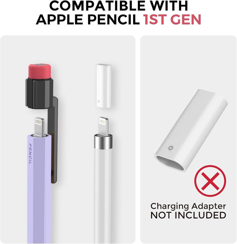 TRONWIN Pencil Case for Apple Pencil 1st Generation Sleeve Silicone Protective Cover Skin with Sturdy Clip Compatible with Charger Adapter【NOT Included】 and Apple Pencil 1st Generation (Lavender) - Image 2